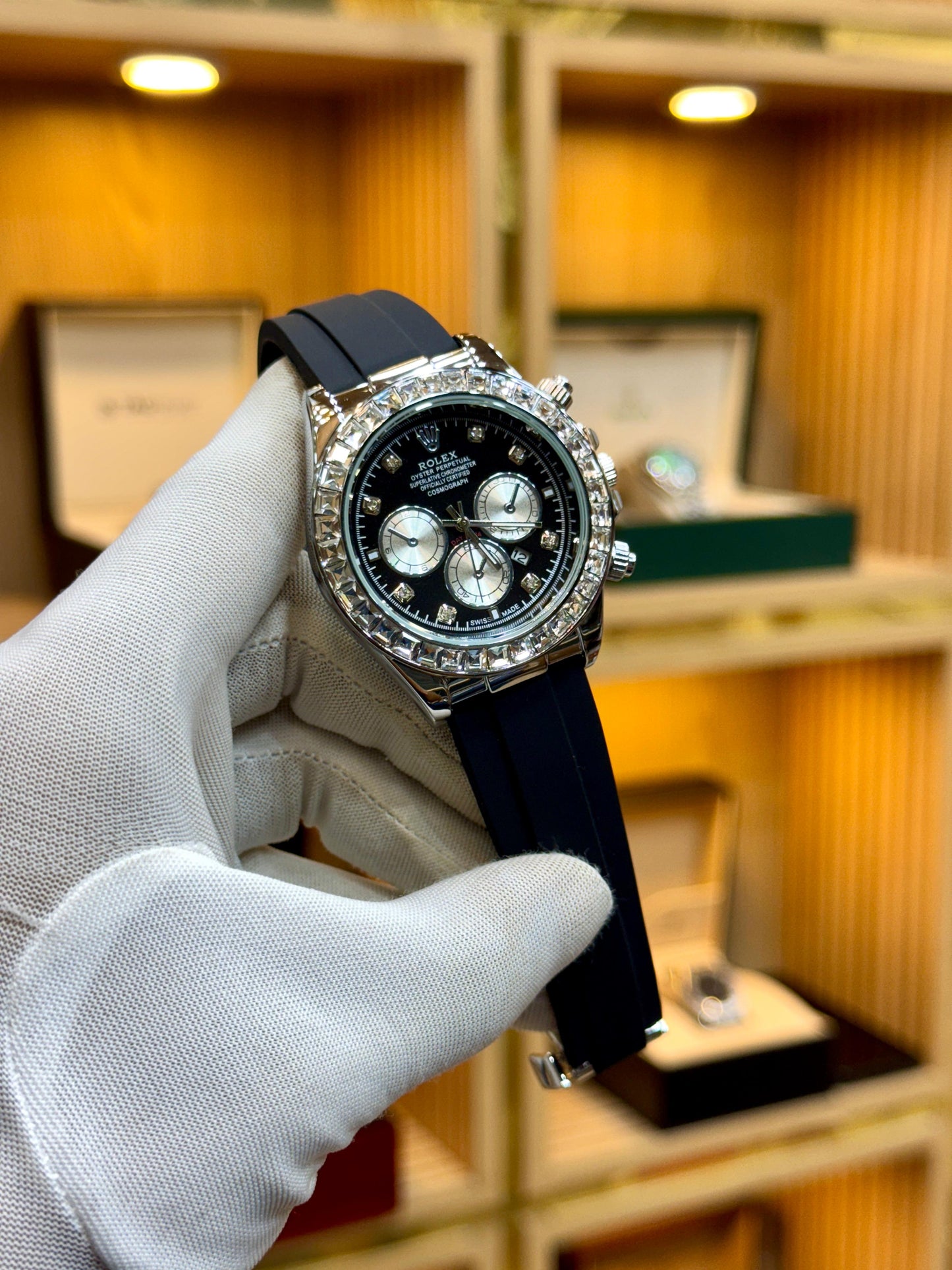 Valiore Rlx Second Copy – Stone Bezel with Rubber Strap