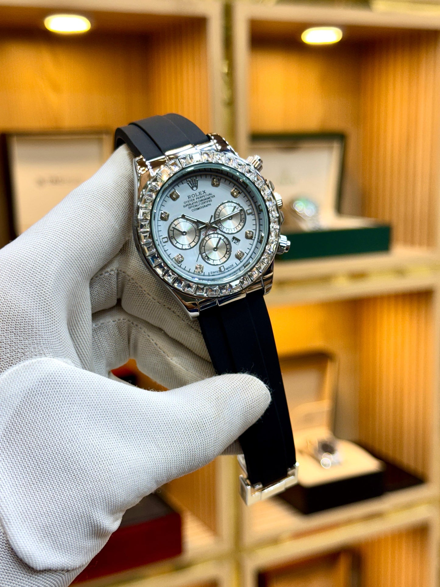 Valiore Rlx Second Copy – Stone Bezel with Rubber Strap