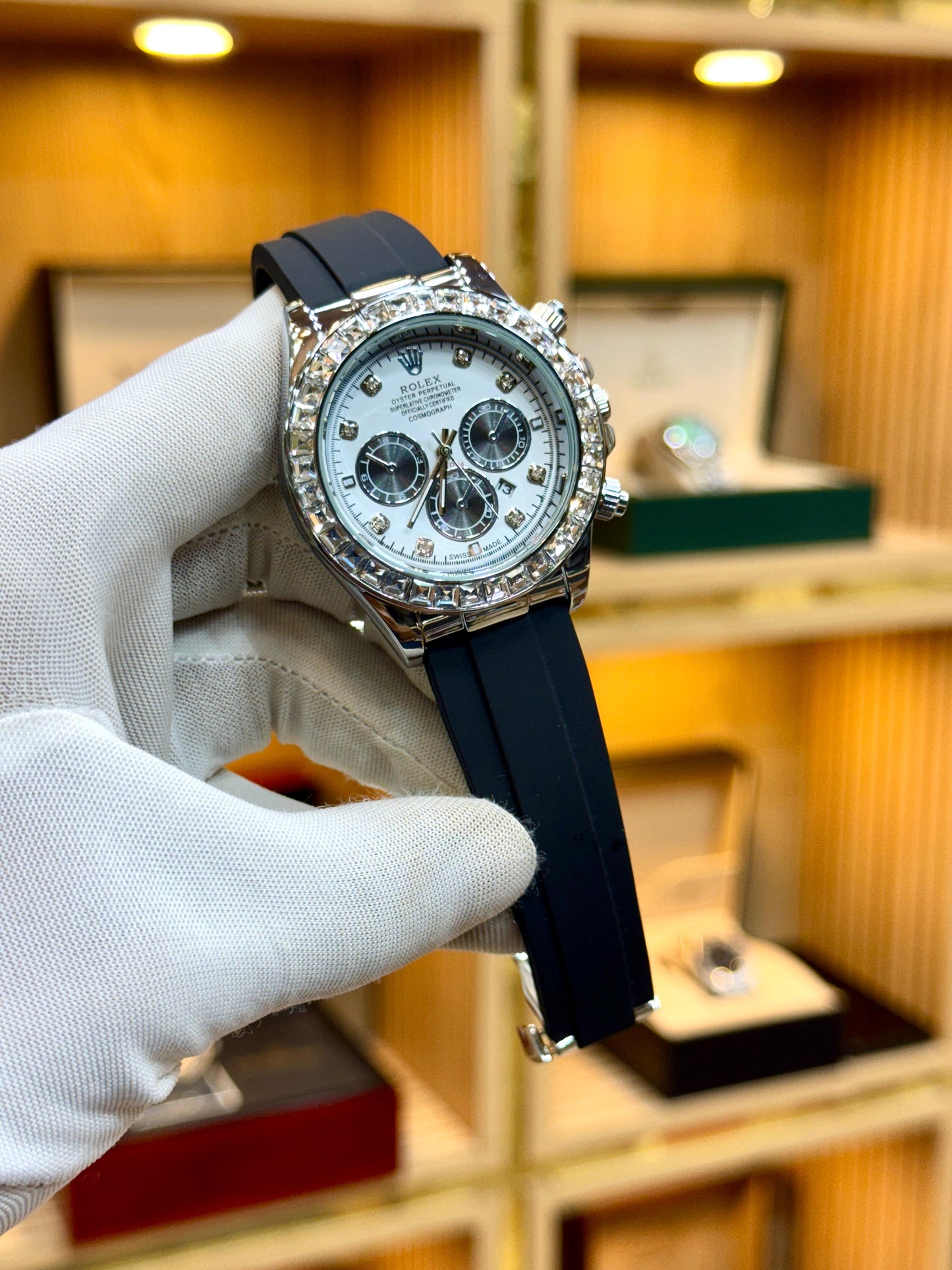 Valiore Rlx Second Copy – Stone Bezel with Rubber Strap